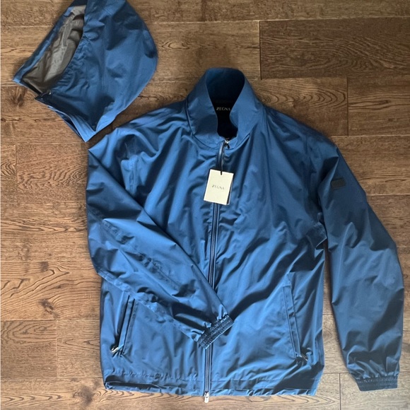 Z Zegna Mens Microfiber 61 Hooded Jacket NWT (size XL - dark blue) - Picture 1 of 6